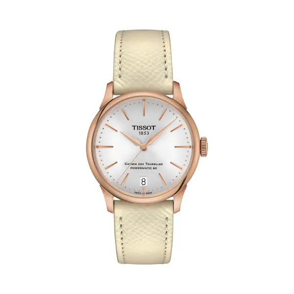 Tissot T-Classic Chemin Des Tourelles Powermatic 80 T1392073603100 Horloge - Leer - Crème - Ø 34 Mm thumbnail