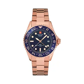 Swiss Alpine Military Gmt 7052 Herenhorloge, Analoog, Kwarts, Roestvrij Staal, Roze/blauw/blauw, 1165sam, Armband, Roze/blauw/blauw - 1165sam, Armband