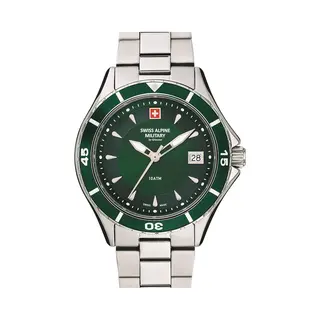 Swiss Alpine Military Damen-Armbanduhr Analog Quarz 7740.1 Edelstahl, Stahl/Stahl/Grün – 1134sam, Armband