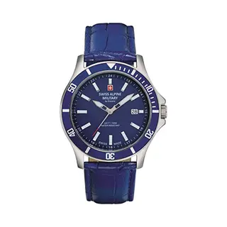 Swiss Alpine Military 7022.1 Herenhorloge, Analoog, Kwarts, Leer, Blauw/staal/blauw - 1535sam, Riemen