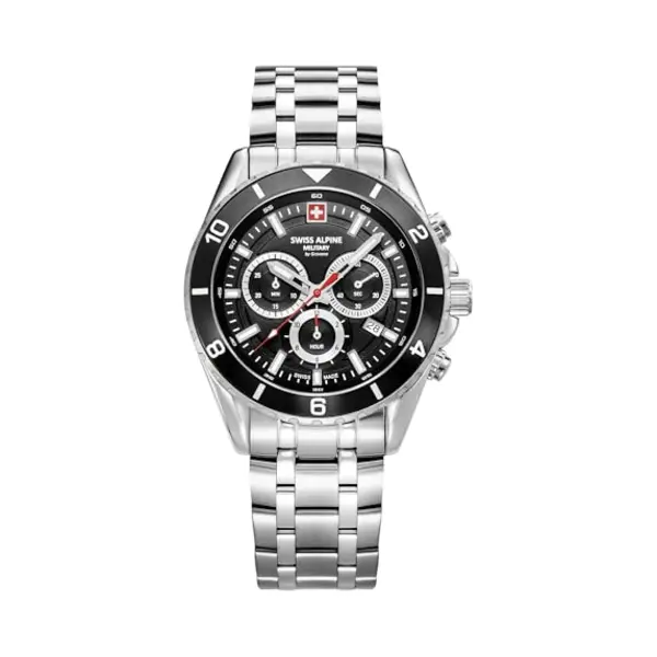 Swiss Alpine Military Men's Watch Analogue Quartz Chronograph 7034.9 Stainless Steel, Steel/Steel/Black - 9137sam, Bracelet thumbnail