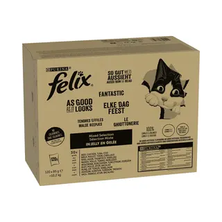 Felix So Gut Wie Es Aussieht Katzenfutter Nass In Gelee, Fisch Sorten-Mix, 120er Pack (120 X 85g)
