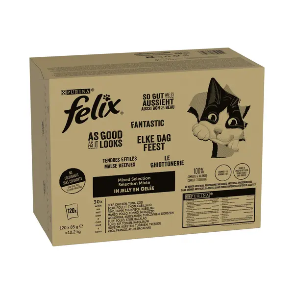 Felix So Gut Wie Es Aussieht Katzenfutter Nass In Gelee, Fisch Sorten-Mix, 120er Pack (120 X 85g) thumbnail