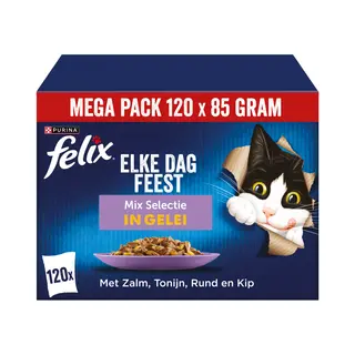Jumbopack Felix "So Gut Wie Es Aussieht" Gelee 120 X 85 G - Fleisch Mixpaket 2 (Rind, Lachs, Huhn, Thunfisch)