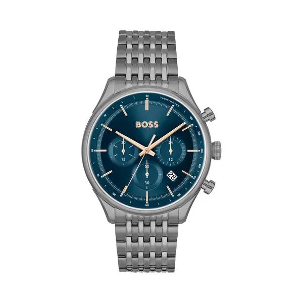 Boss HB1514083 Gregor Heren Horloge - Mineraalglas - Staal - Grijs - 45 Mm Breed - Quartz - Vouw/Vlindersluiting - 5 Atm (douchen) thumbnail