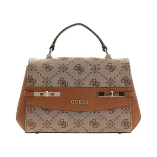Guess Handtas Schoudertas Melinda Logo Top Handle Bag Latte Logo Lichtbruin