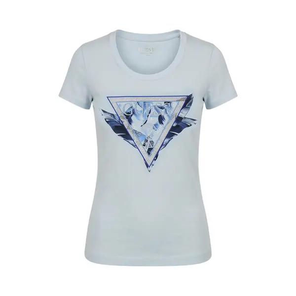 Guess For Woman. W6GI11K3026 Triangle T-shirt Blue (L), Casual, Cotton, Short Sleeve thumbnail