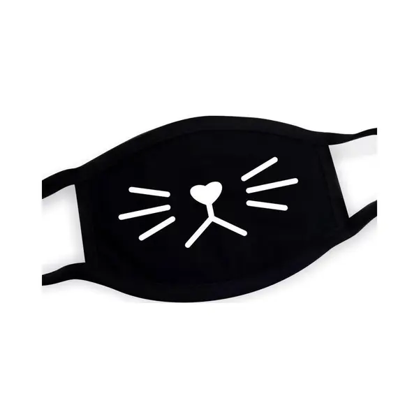 Mobstore - Niet Medisch Mondkapje Wasbaar - Poes - Katoen - Kind En Volwassenen- Zwart Print thumbnail