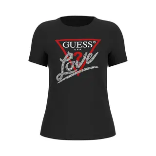 Guess Für Damen. W5YI40I3Z14 Triangel-T-Shirt Mit Schwarzen Perlen (M), Lässig, Polyester, Kurzarm
