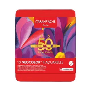 Caran D'Ache Neocolor Ii Set Van 10 Wateroplosbare Waspastels, Speciale Editie, 50 Jaar, Pop, Doos Met 10 Kleuren, Artistieke Kleurpotloden, Cadeau