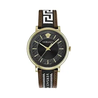 Versace Men's Analog Quartz Watch With Leather Strap VE5A01721, Black, Fashion