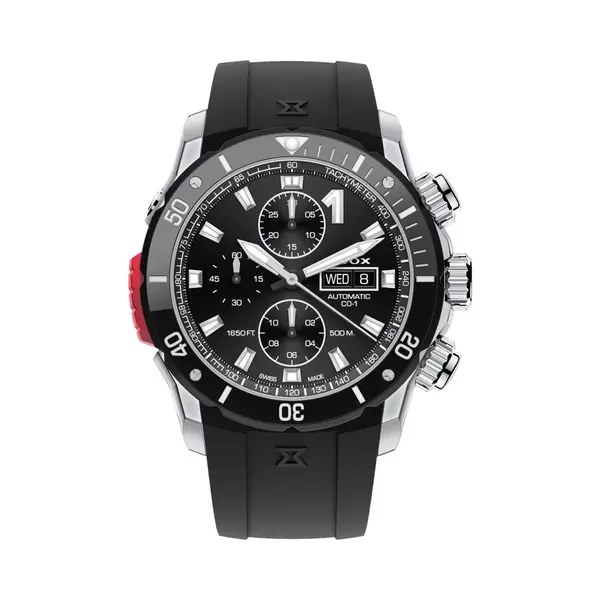 Edox Co-1 Chronograaf Rubberen Band Zwarte Wijzerplaat Automatisch Duikershorloge 01128-3NRCA-Nn 500M Herenhorloge Zwart thumbnail