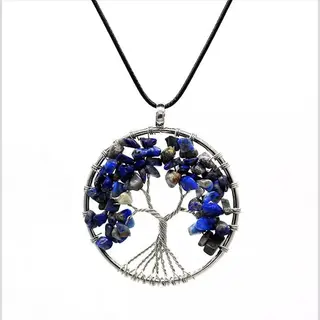 Astradavi Kristal Tree Of Life - Hanger - Levensboom Positieve Energie Hanger Met Ketting - Chakra Kristal Edelstenen - Blauw Kristallen Met Zwart