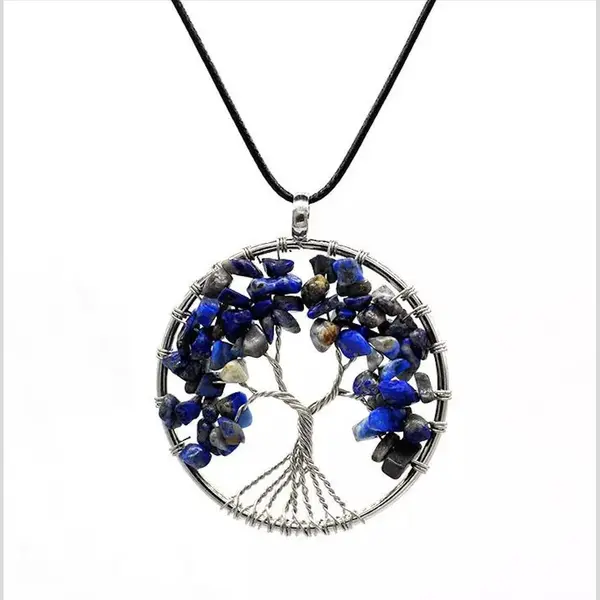Astradavi Kristal Tree Of Life - Hanger - Levensboom Positieve Energie Hanger Met Ketting - Chakra Kristal Edelstenen - Blauw Kristallen Met Zwart thumbnail