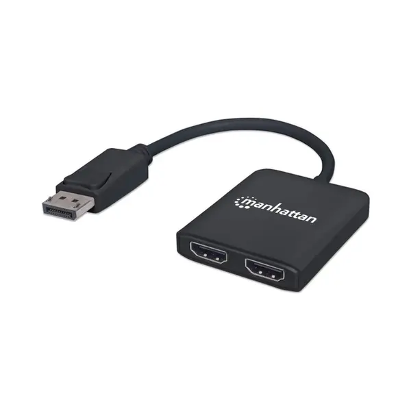 Manhattan DisplayPort 1.2 to 2-Port Hdmi Splitter Hub with Mst, 4K@30Hz, Usb-A Powered, Video Wall Function, Hdcp 2.2, Black, Mst = Multi-Stream Transport, 3 Year Warranty thumbnail
