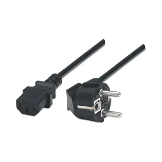 Manhattan Power Cord/Cable, Euro 2-pin plug (Cee 7/4) to C13 Female (kettle lead), 1.8m, 16A, Black, Lifetime Warranty