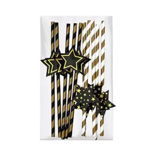 Papieren / Kartonnen Rietjes Met ''Ster'' - Zwart / Wit / Goud - Papier - 10 Stuks
