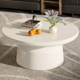 Guyii Salontafel 80 Cm - Woonkamermeubilair Salontafel - Moderne Ronde Koffietafel Witte - Thuiskantoor - Gemakkelijk Te Monteren