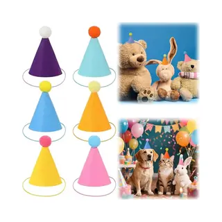 6 Feest Mutsjes - Mini Verjaardags Mutsjes - Vilten Kegel Mutsjes - Taartdecoratie Mutsjes - Met Verstelbare Hoedband - Geschikt Voor Huisdieren,