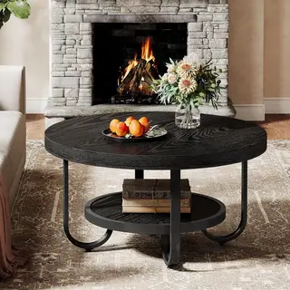 Tribesigns - Ronde Salontafel - Salontafel Met Opbergplank - Bijzettafel Zwart - Tafel - Sidetable Voor Woonkamer, Thuiskantoor - 80 X 80 X 45 Cm