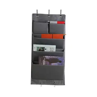 easybuy Over Door Storage, Hanging Shelves Foldable Wardrobe Closet Organiser With 5 Shelves And Hooks For Toys, Magazine, Purses, Keys (Grey)
