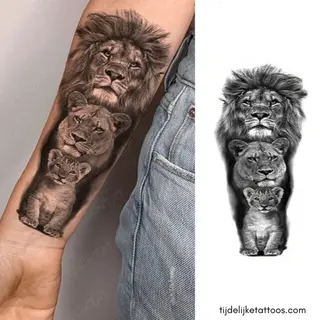 Tijdelijke Tattoo Shop Leeuwen Sleeve Tattoo - Leeuwen Familie - Leeuw Leeuwin En Welpje - Neptattoo Volwassenen - Tijdelijke Tattoo - Plaktattoo - Temporary Tattoo - Nep