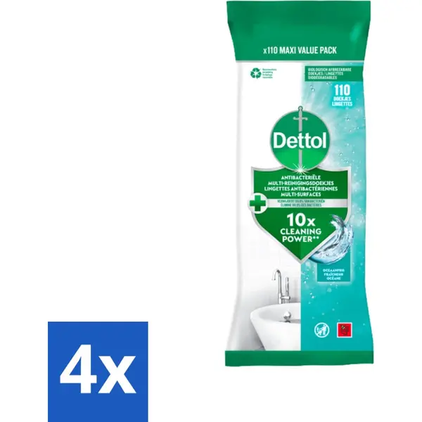 Dettol - Antibacteriële Multi-reinigingsdoekjes - Ocean - Biologisch Afbreekbaar - 110 Stuks Per Verpakking - Voordeelverpakking - 4 Stuks thumbnail