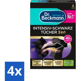 Dr. Beckmann - Kleurverzorging - Intensive Black 2 In 1 - Donkere Was - 6 Doekjes - Voordeelverpakking - 4 Stuks