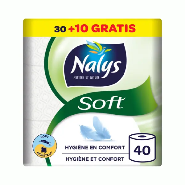 Nalys Soft Toiletpapier - 40 Rollen - Wit (2-laags) - Voordeelverpakking thumbnail