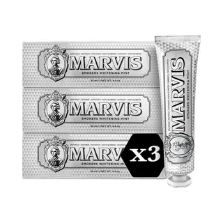 Marvis Smokers Whitening Mint Zahnpasta, 3 × 85 Ml, Whitening Zahnpasta Fördert Eine Natürliche Zahnaufhellung, Zahncreme Entfernt Plaque &