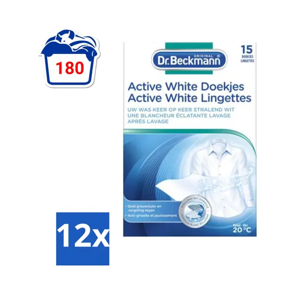 Dr. Beckmann - Kleurverzorging - Active White - Witte Was - 15 Doekjes - Voordeelverpakking - 12 Stuks thumbnail