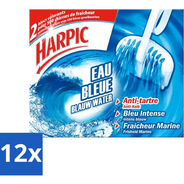 Harpic - Ontstopper & Reiniger - Blauw Water Blok - 500 Spoelbeurten - 2 Blokjes - Voordeelverpakking - 12 Stuks thumbnail