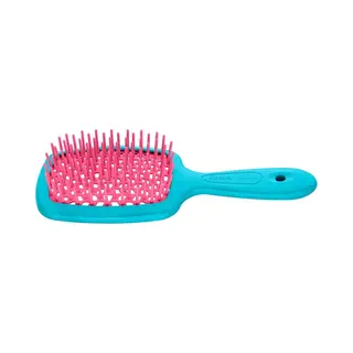 Jäneke Superbrush Hair Brush For All Hair Types, Light Blue Body With Curly Pink Bristles, Vented, Detangling, Soft, Massage, Unisex Adult