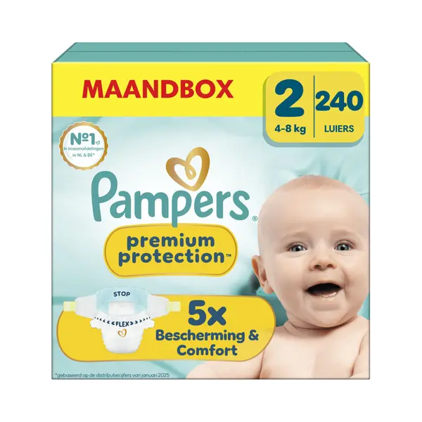 Pampers Premium Protection New Baby Gr.2 Mini 4-8kg Windeln, 240 Stück, Monatsbox thumbnail