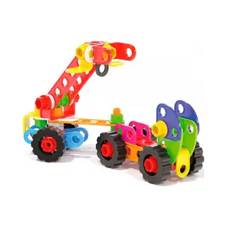 Quercetti Construction Box With Screws And Bolts, Build A World Made Of Trucks, Bulldozers, Cranes, Stem Toy For Kids Ages 3-8 Years