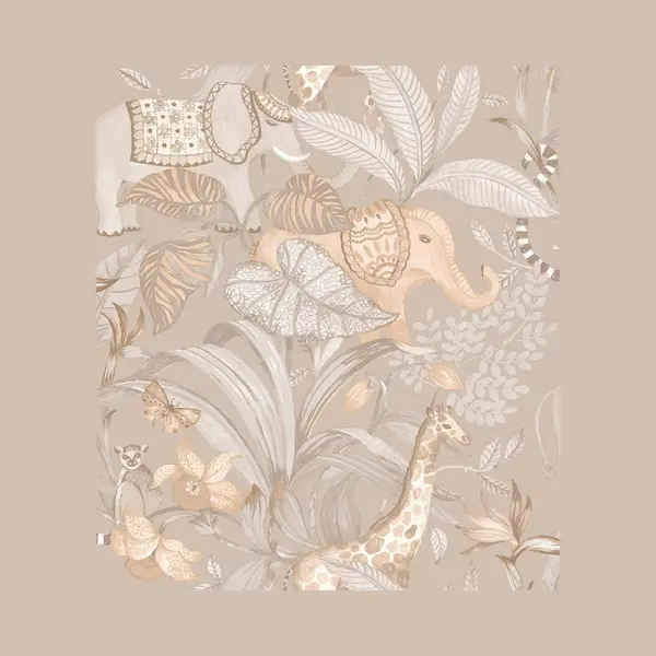 Me&miniMe Behang - Kinderkamer – Jungle - Dieren- Grijs- Beige - Babykamer - Kinderbehang – Olifant - Giraffe- 0, 53 X 10, 05 M thumbnail