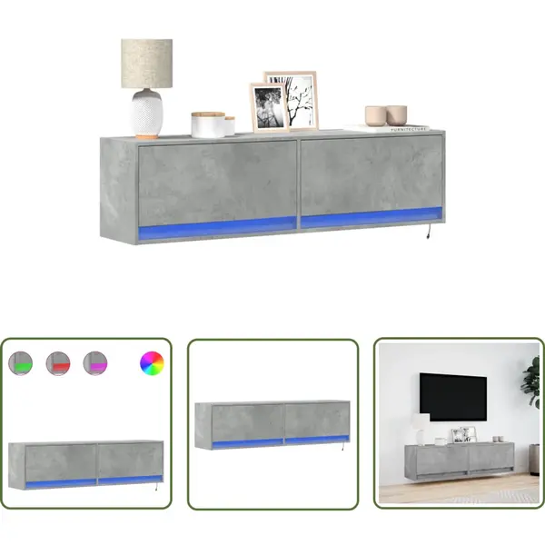 VidaXL Tv-standaard - Tv-meubel - Tv-wandmeubel Met Led-verlichting 140x31x38 Cm Betongrijs - Led-verlichting - Betonnen Look - Houten Kast thumbnail