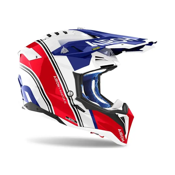 Airoh Aviator 3 Hima Wit Blauw Rood Crosshelm - Maat Xl - Helm thumbnail