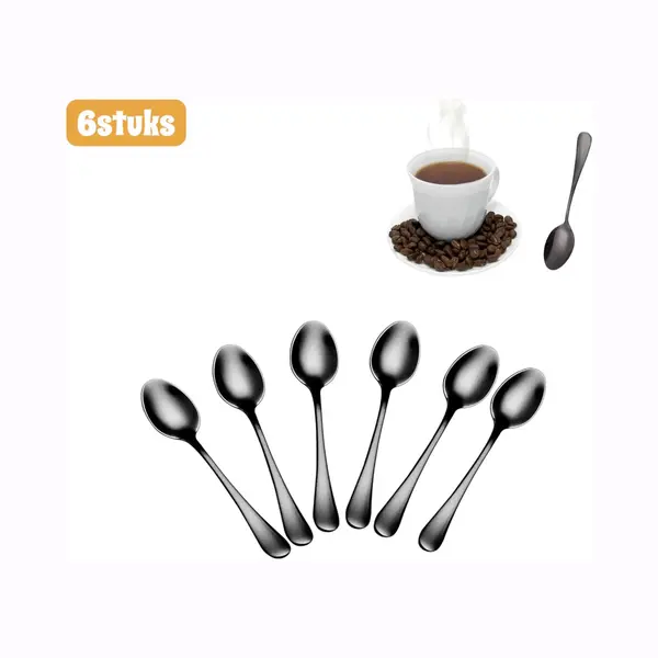 6stuks - Lepels - Mini Koffielepels - Dessertlepels - Theelepels - Roestvrijstalen Kleine Lepels - Westerse Theelepels - Mini Huishoudlepels - Zwart thumbnail