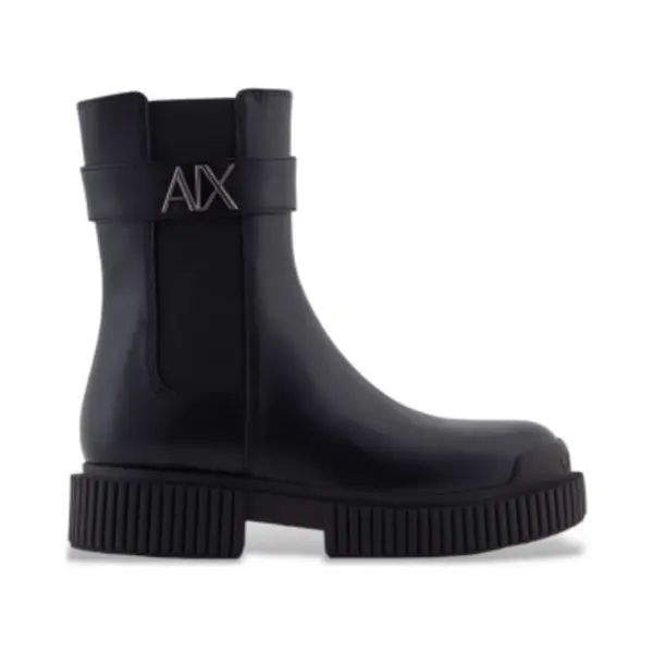 A|X Armani Exchange Für Damen. XW001634AF17474UC001 Schwarze Logo-Stiefeletten Aus Leder (37), 1 Bis 3 Cm, Reißverschluss, Lässig thumbnail