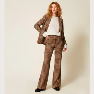 Twinset For Woman. 252TT2421 Brown Check Wool Mix Trousers (42), Casual