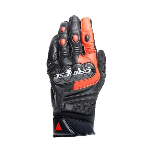 Dainese - Carbon 4 Short Gloves, Kurze Motorradhandschuhe Aus Leder, Mit Knöchelprotektoren Aus Carbon, Mann, Schwarz/Fluo-Rot, M thumbnail