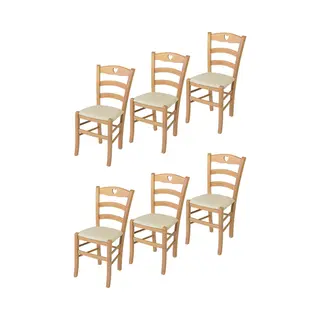 t m c s Tommychairs Cuore - Eetkamerstoelen - Set Van 6 - Naturel - Kunstleer & Hout