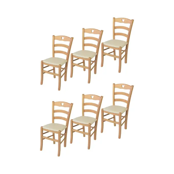 t m c s Tommychairs Cuore - Eetkamerstoelen - Set Van 6 - Naturel - Kunstleer & Hout thumbnail