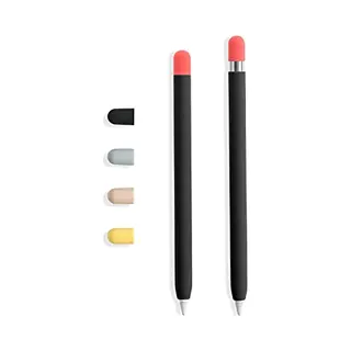 Doodroo Skin Voor Apple Pencil (1e/2e Gen) Met 5 Gekleurde Doppen - Zwart- Siliconen Beschermfolie Met Grip