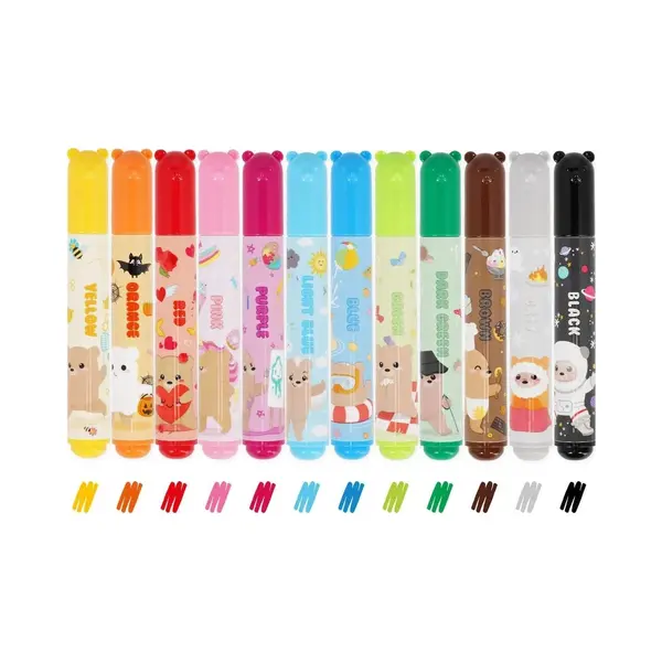 Legami - Set Mit 12 Filzstiften, Teddy Friends, 12 Sortierte Farben, Waschbar Und Ungiftig, Nicht Eindringende Spitze, Feine Und Breite Striche, Für thumbnail