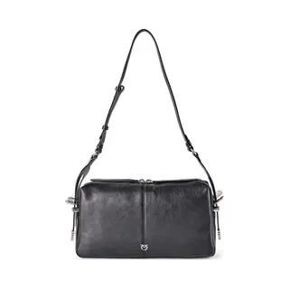 Pinko 24 Classic Schoudertas Leer 34 Cm - Dames - Nero-old Silver