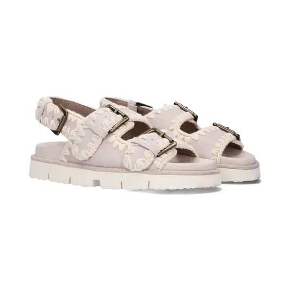 Mou Für Damen. Mu.SW461003A Graue Bio Two Buckles Sandalen Aus Wildleder (40), 3 Bis 5 Cm, Schnalle, Lässig thumbnail