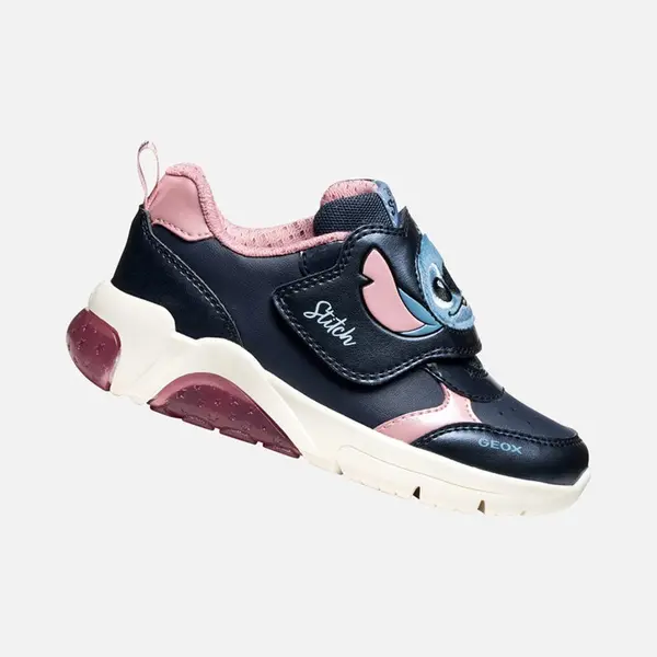Geox Lilo Stitch Lights Navy Pink Kids Girls Trainers J56M4F-C0694 In A Plain Man-made And Textile In Size 28 thumbnail