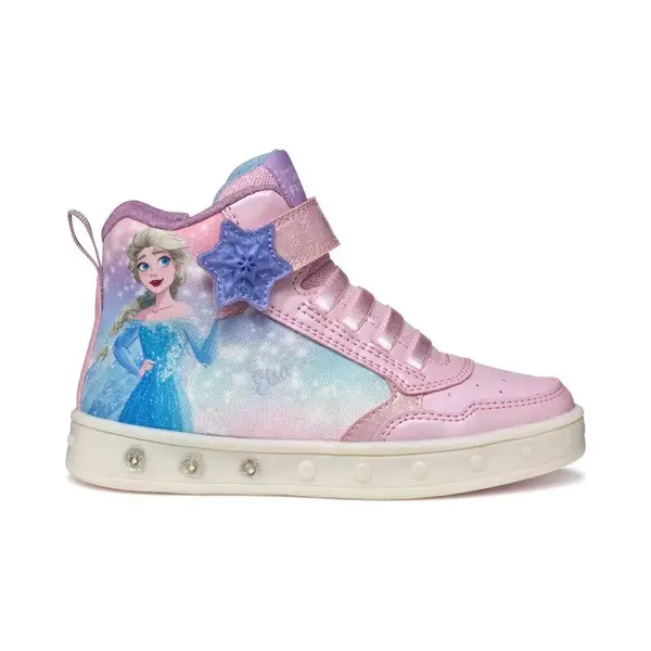 Geox Frozen Elsa Hi Top Pink Kids Girls Trainers J568WF-C8004 In A Plain Man-made And Textile In Size 31 thumbnail